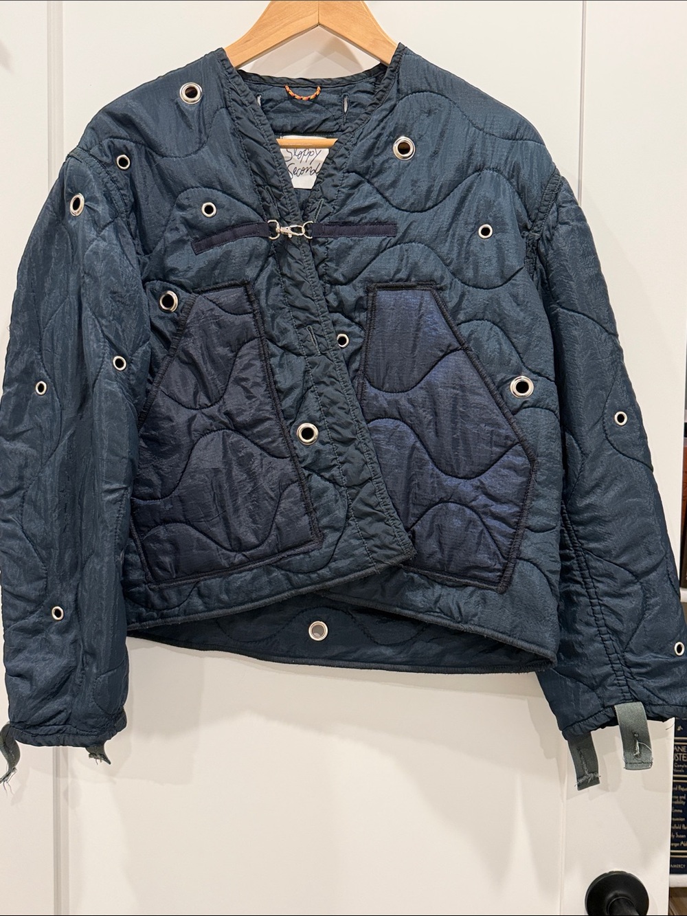 Navy Quilted Jacket with Grommet Details